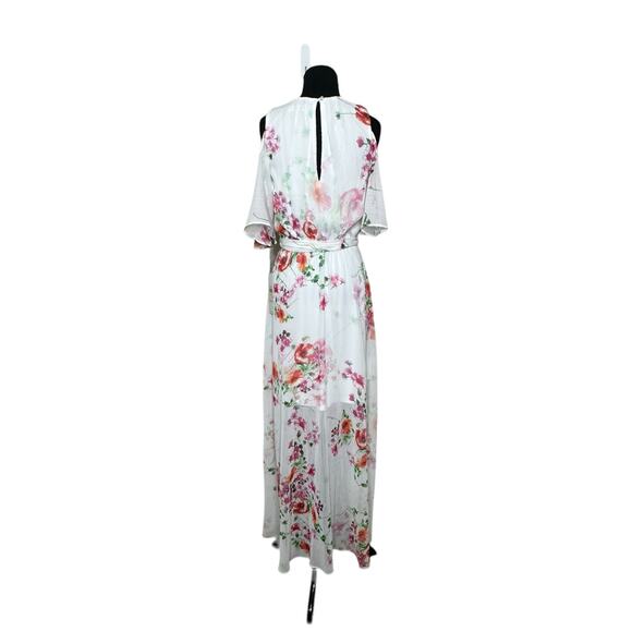 Calvin Klein white red floral print cold shoulder maxi dress size 4 - Picture 2 of 16